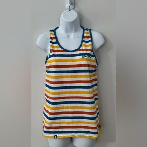 Dutch Bros Stripe Tank Top Size M Colorful Rainbow blue yellow orange